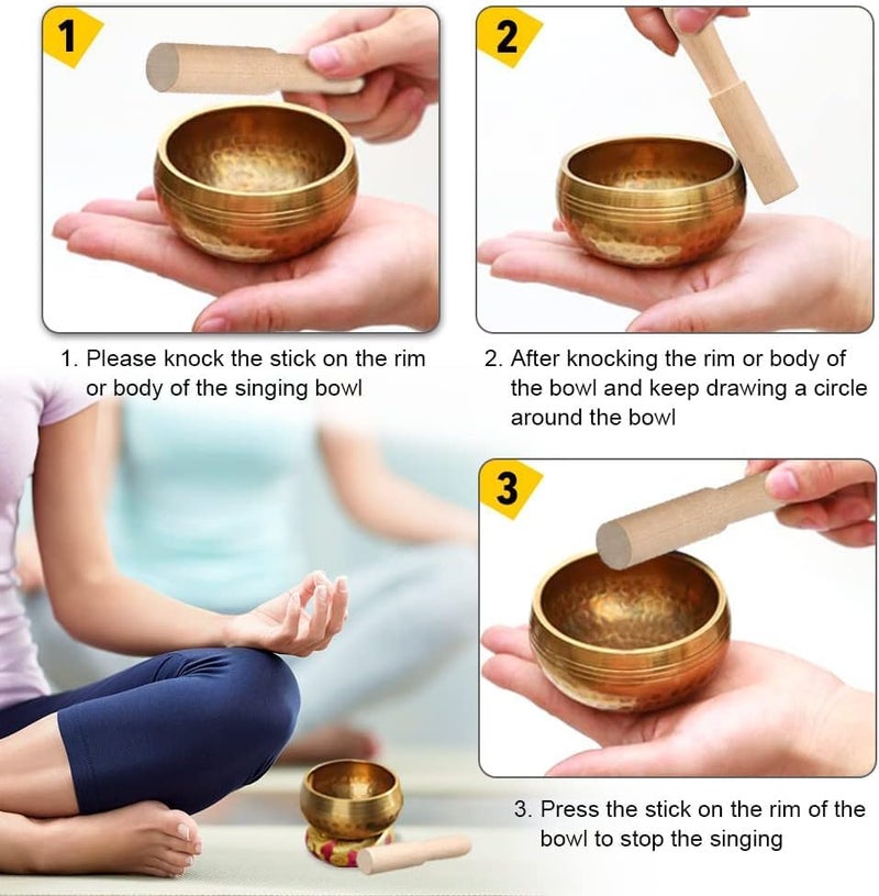 YouMedi Tibetan Singing Bowl Set - Meditation Sound Bowl Cushion with Wooden Striker for Yoga, Meditation & Relaxation, Mindfulness,Chakra Healing, Stress Relief, Self-Regulation - Image 3